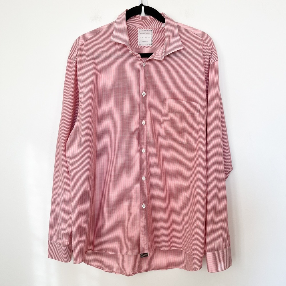 Billy Reid Standard Cut Button Up Shirt Mens XL Red White Stripe